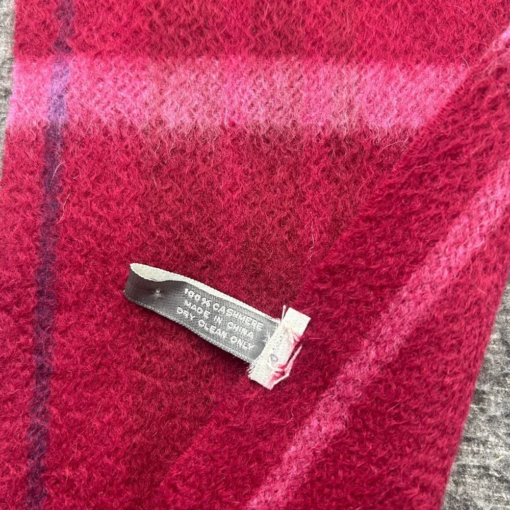 Ann Taylor Cashmere Scarf One Size Pink Red Tags Colorblock Tassel Fringe
